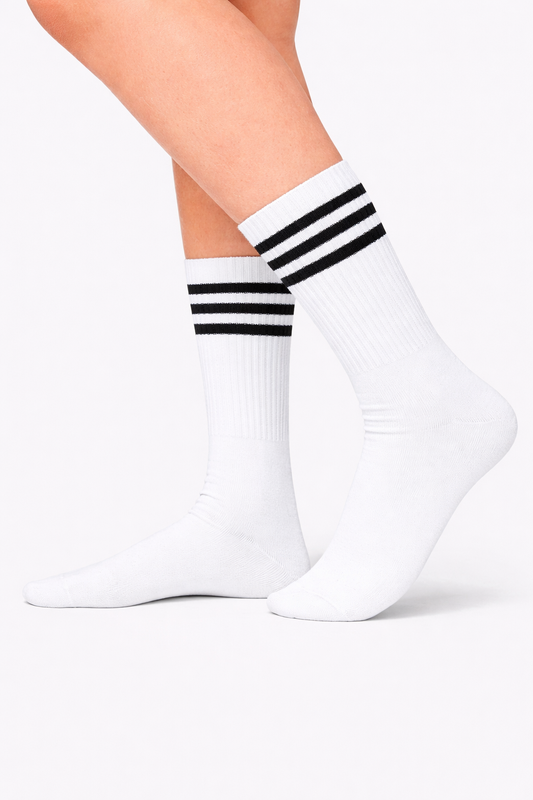 White Crew Black Stripes